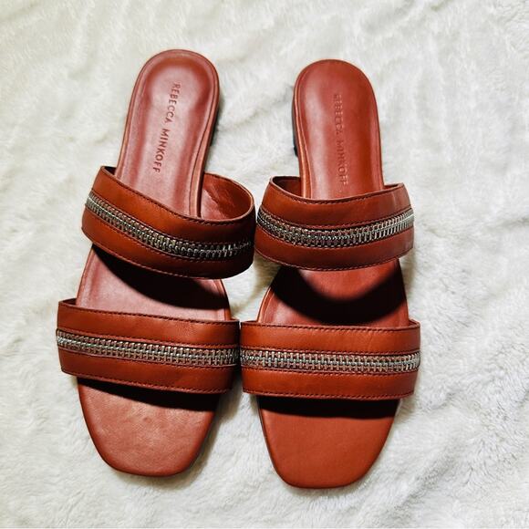 Rebecca Minkoff Size 8.5M Marciann Zipper Leather Mules Slides Neutral Coastal - Picture 4 of 10